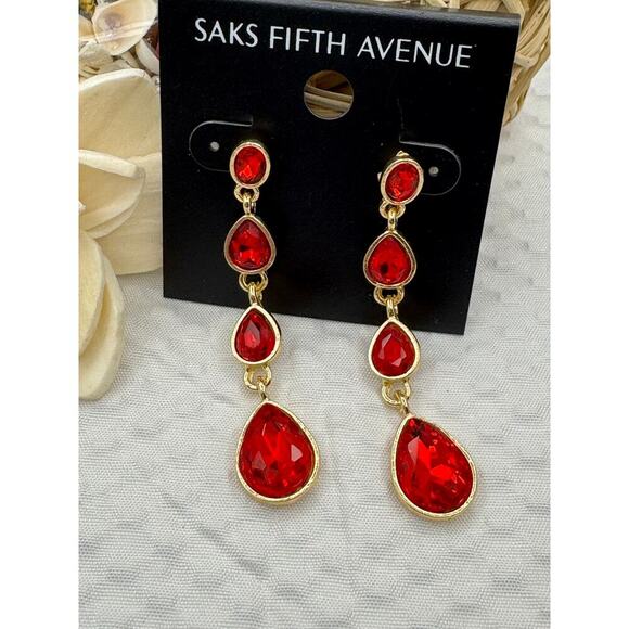 Red Teardrop Multi-Stone Dangle Earrings – Saks Fifth Avenu - Picture 3 of 5